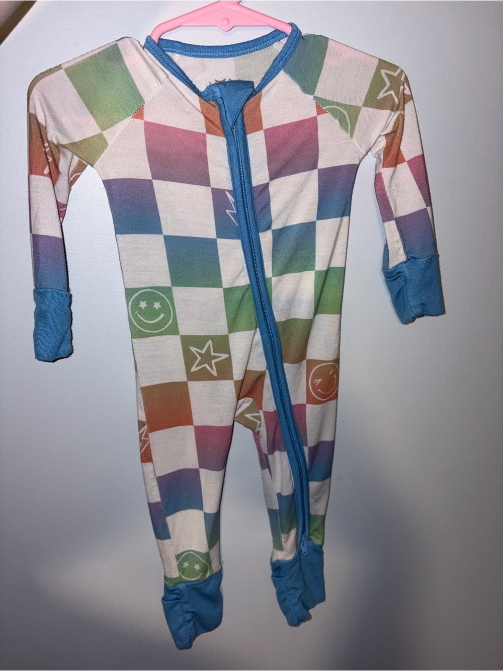 Little Sleepies Multicolor Checkered Footie with Blue Trim